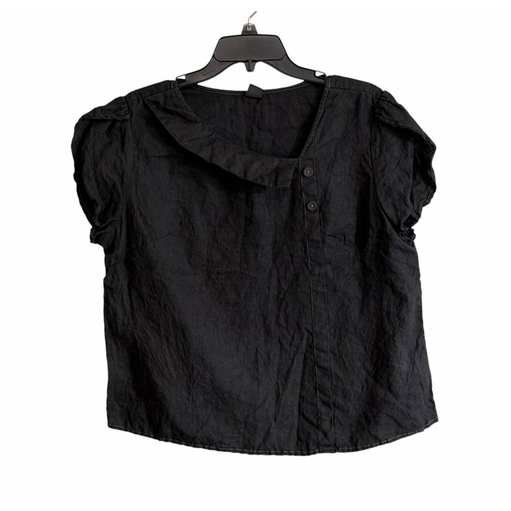 Lintico XL 100% Linen Top Boxy Short Sleeve Ruffle Quiet Luxury Minimalist Lagen